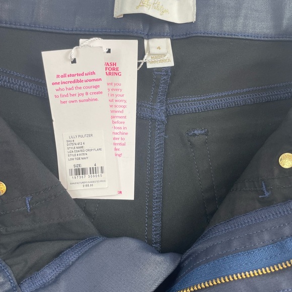 Lilly Pulitzer Liza Coated Denim Crop Flare Navy Women’s Size 4 MSRP$188 NWT - Picture 7 of 7